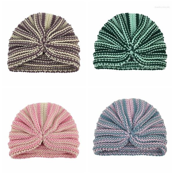 Berretti Bambino Autunno E Inverno Comodi Cappelli per maglieria caldi Moda Berretti per neonati a righe all'uncinetto Copricapo per bambini Abbigliamento Decorazione