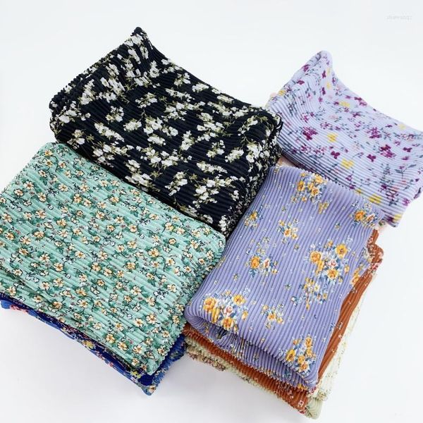 Sciarpe Foulard quadrato increspato musulmano Hijab floreale in materiale morbido di alta qualità Scialle comodo da indossare facile da modellare