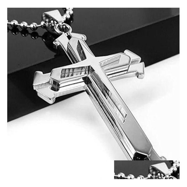 Anhänger Halsketten 3 Schicht Ritter Kreuz Halskette Edelstahl Kette Silber Gold Schwarz Farbe Schmuck Geschenke Großhandel Drop Lieferung Stift Dh0Xc