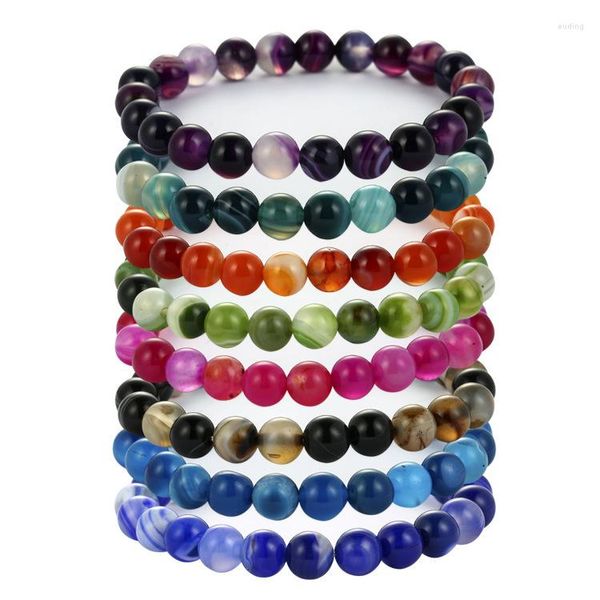 Bracelets de charme 8mm Multicolor Red Blue Green Stripe Agates Mulheres Onyx Stone Beds para acessórios Atacado 15 