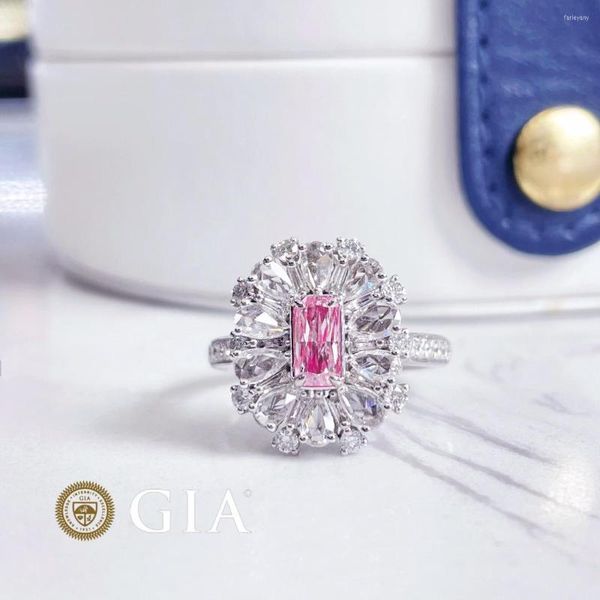 Anelli a grappolo CEZX GIA 0,5 carati di diamanti SI1 rosa molto chiaro Solido oro 18 carati Fidanzamento di nozze con diamante femminile per le donne
