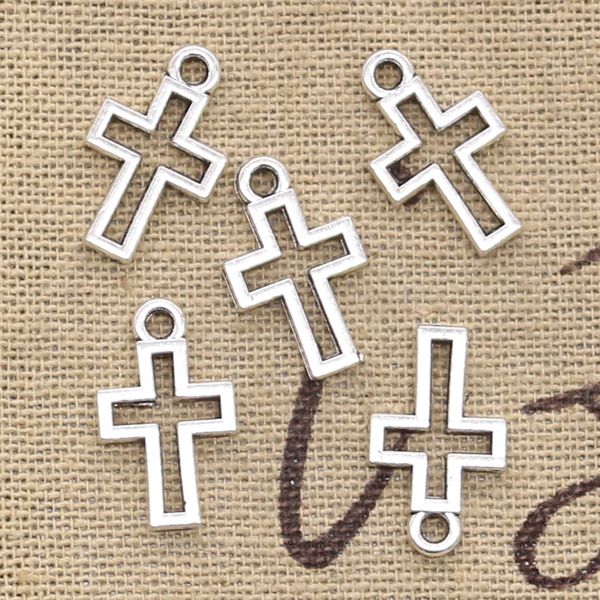 50pcs Charms Hollow Bella Croce 17x10mm Argento antico Pendenti di colore DIYCrafts Fare risultati Gioielli tibetani fatti a mano