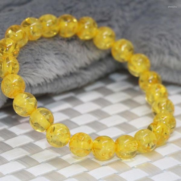 Filo 8mm resina sintetica cera d'api giallo perline tonde matrimoni regalo per feste bel braccialetto per le donne sposa gioielli fai da te 7,5 pollici B2152