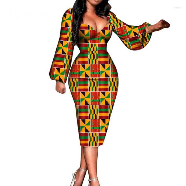 Venda de roupas étnicas! Mangas de mangas de sopro compridas vestidos de mulheres africanas para o no outono de no outono de mola de moda de moda de baile de festas de festas