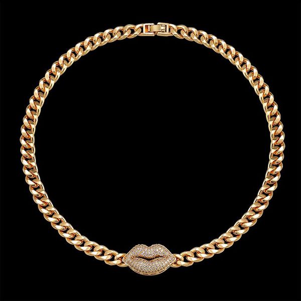 Choker Vankeliif Einfache Kupferkette Zirkon Micro-Intarsien Lippenform Halskette Klassische Weibliche Party Modeschmuck Geschenk