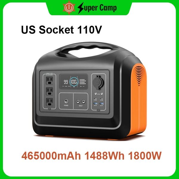 US-Sockel AC 110V elektrische Batterie 1800W tragbarer Solargenerator 1488Wh Kraftwerk für Zuhause Outdoor Camping Angeln Drone RV