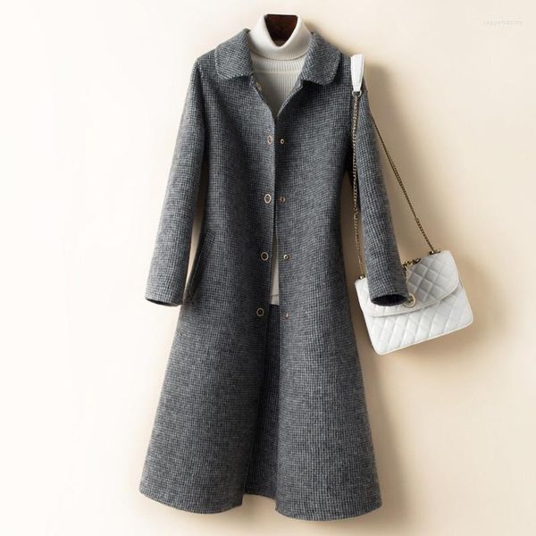 Lã feminina 2023 Winter Woolen Coat Women Women-sides Long Long Corean Outerwear