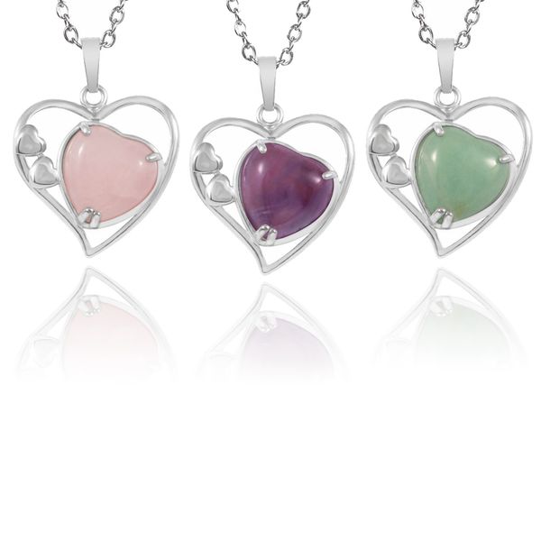 CARM CRISTAL DE CRISTAL PENDENDO MATURA ROMACTERAL DAY DO DIA DO VALENTINO AMETHYST ROSE quartzo coração Pingente Pingente Colar Jóias Classic Jóias por atacado