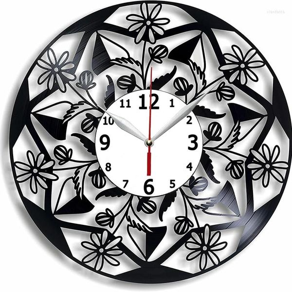 Orologi da parete Yl Orologio da record 12 pollici - Regalo fatto a mano per ragazza Fiore Arte Mamma Idea Donna Home Decor Nero