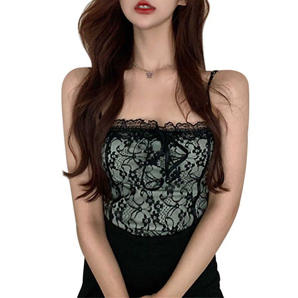 Tanks Camis Xingqing Sexy Lace Y2K T-shirt senza maniche da donna Summer Party Flower Estetica anni 2000 Fashion Tank Chest Packaging Top P230526