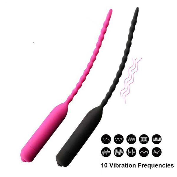 Massageador de brinquedos sexuais 10 modos Modos Uretrator Vibrador masculino masculbador Silicone Penis Vibration Plug Sounds Dilators para homens eróticos