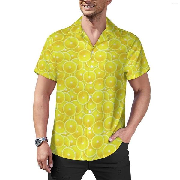 Herren-Freizeithemden, Strandhemd mit Zitronenscheiben-Aufdruck, digitale Kunst, hawaiianische männliche Trendblusen, kurzärmelige grafische Kleidung, 3XL 4XL