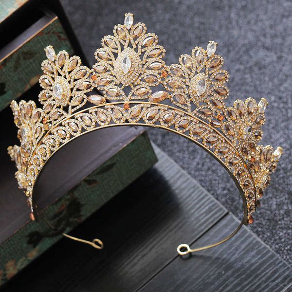 Outros acessórios de moda barroca vintage color de ouro champanhe shinestone Bridal Tiaras Crown Capace Acessórios de cabelo Cristal Pageant Tiaras Queen D J230525