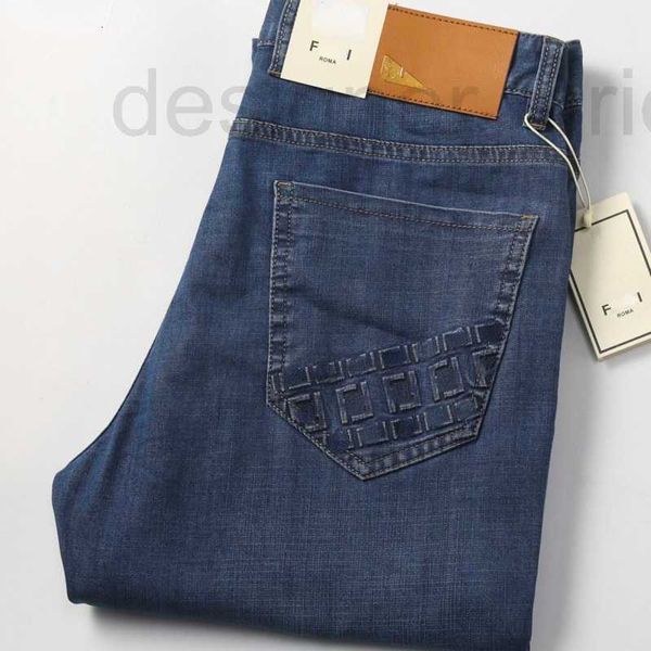 Calça de jeans masculina calças casuais estilo europeu de estiramento reto resistente a desgaste de algodão Carta de controle de acesso Fos de moletom em relevo DFY7