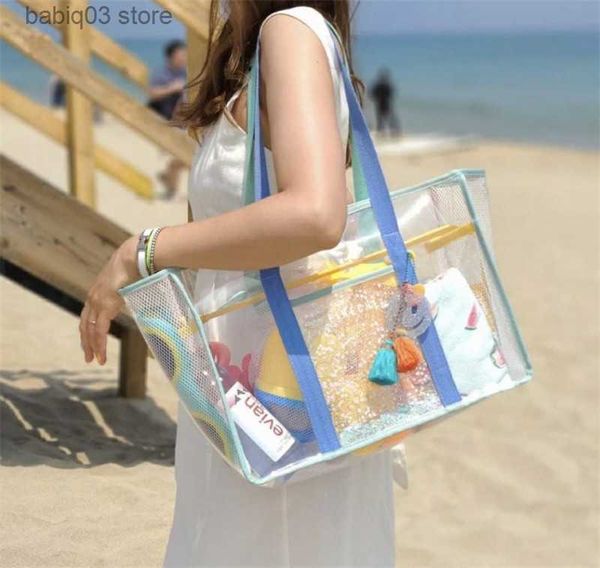 Bezi Çantalar Plaj Çantası Şeffaf Su Geçirmez Çanta Seyahat Büyük Kapasite Momyy Çanta Yüzme Çantası Alışveriş Taşınabilir Depolama Çantası T230526