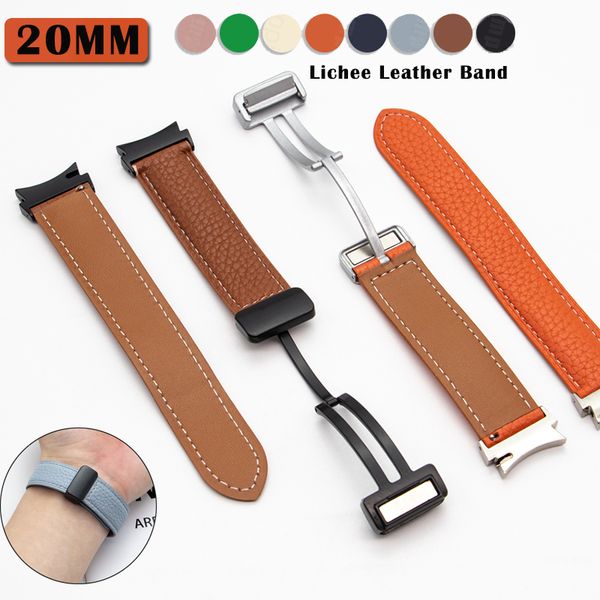 Lychee Pattern Leather Strap for Samsung Watch Band 5 Pro 45mm 40mm 44mm Magnetic Bracelet para Galaxy Watch4 Classic 46mm