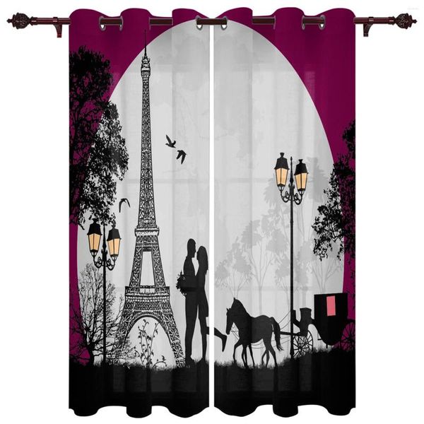 Cortina Eiffel Tower e Amante Cortinas Românticas para a sala da sala de estar Decoração moderna de casa interna