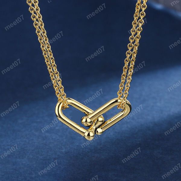 Heiße Hufeisenschnalle, Doppel-U-förmige Halskette, Doppelring, Designer-Schlüsselbeinkette, Halsband