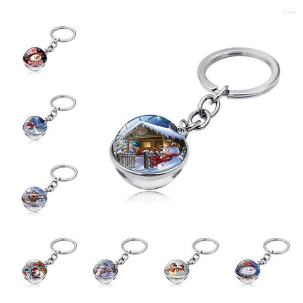 Schlüsselanhänger WG 1 Stück Weihnachten Schneemann Zeit Juwel Cabochon Anhänger Glaskugel Metall Schlüsselanhänger Ornament Schmuck Geschenk