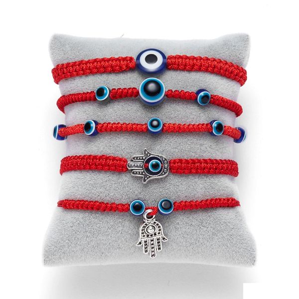 Perlen handgeflochtene Lucky Red String Charm Armband Frauen Männer 5 Stil Blue Eye Runde Perlen Mode Freundschaft Schmuck Drop Lieferung Dhmce