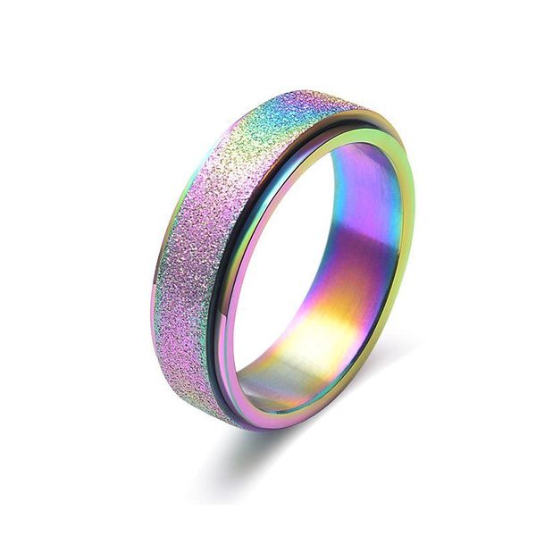 Band Rings Rainbow 6mm Aço inoxidável para homens Mulheres arestas altas arestas de noivado Jóias de noivado Jóias de ouro preto Drop Drop Delt Dhvow