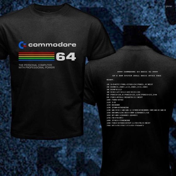 Camisetas masculinas Commodore 64 Basic V2 Computador Retro Geek Nerd Programação Man Camiseta Double Sudided Unisex Tees