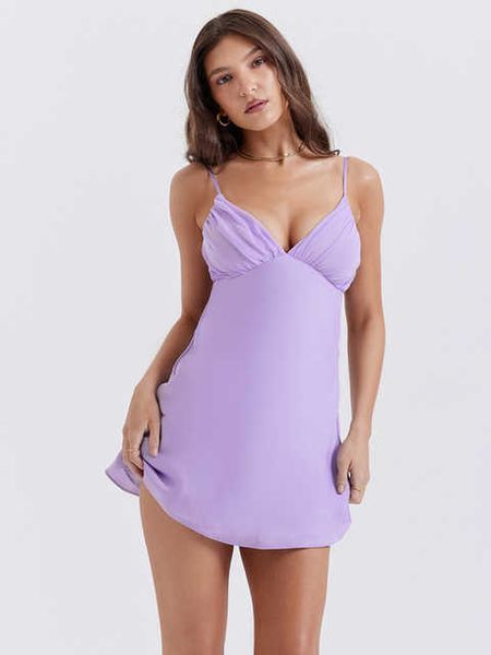 Sexy Neue Doppel Layered Satin Mini Kleid Für Frauen Sommer 2023 Nachtclub Party Rave Outfits Chic Backless Vestidos