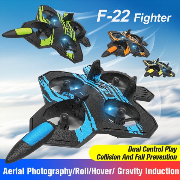 Aeronaves elétricas/RC Aeronaves F22 Plano RC com câmera 4K 360 ° Stunho Remote Control Aircraft Fighter Helicopter Airplane Toys for Boys Children 230525