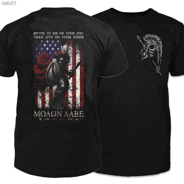 T-shirt da uomo MOLON LABE T-shirt Spartan Warrior con bandiera americana. Maglietta da uomo manica corta O-Collo in cotone estivo New S-3XL L230520