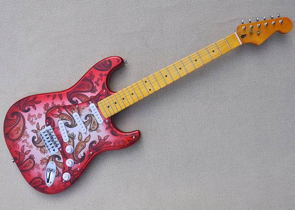 Fabbrica bella chitarra elettrica corpo rosso con hardware cromato, manico in acero giallo, offerta logo / colore personalizzato