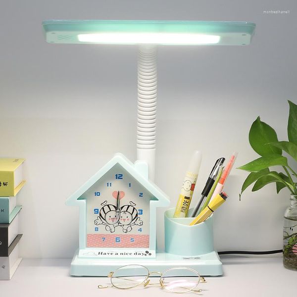 Lampade da tavolo Lampada da scrivania per bambini Protezione degli occhi Plug-in Sveglia per cartoni animati Visione di apprendimento