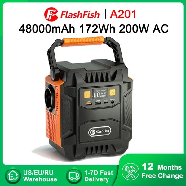 Электростанция Flashfish 110V 220V Портативный солнечный генератор 200 Вт аккумуляторная станция 48000 мАч Аварийное освещение