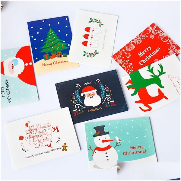 Outros 8 PCs/lote Cartão de Natal boneco de neve Papai Noel Saudação com Envelope Mini Agradecemos Cartões de presente Ano Novo Jóias de entrega de entrega P dhyqh