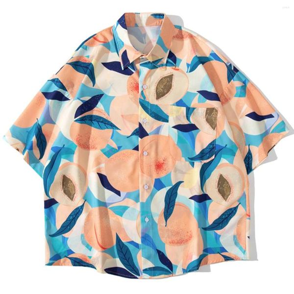 Camicie casual da uomo Hip Hop hawaiano Streetwear LACIBLE Uomo Peach Print Beach T S Harajuku 2023 Camicia a maniche corte Top