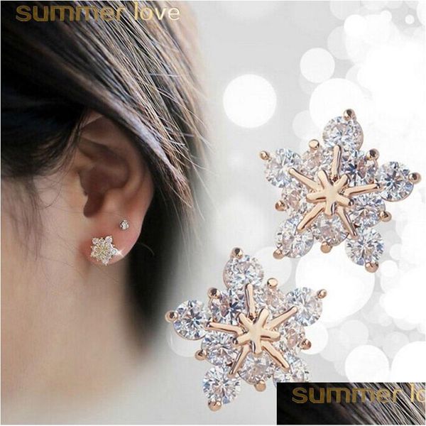 Charm Ladies Crystal Flake Snow Statement Orecchini per Elgant Women Girl Sier Gold Cute Earring Fashion Jewelry Drop Delivery Dhvd2