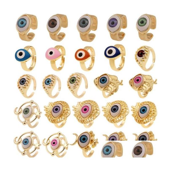 Anelli a fascia Fashion Gold Evil Blue Eye Regolabile Stile semplice Anello di coda Gioielli in rame Regalo per uomo Donna Drop Delivery Dhuot