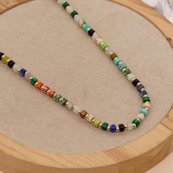 Correntes Rainbow Stone Natural Moda Pingente de Pingente Goldes Turquoise Jóias de Aço Antelhado para Mulheres adolescentes