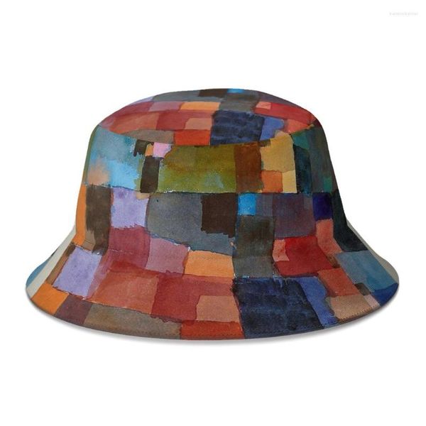 Berets Klee Raumarchitektur Ölgemälde Pigment Eimer Hut Für Frauen Männer Studenten Faltbare Bob Angeln Hüte Panama Cap Streetwear