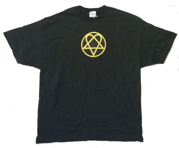 Magliette da uomo HIM H.I.M. Filigrana Oro Heartagram Immagine Camicia Nera Ufficiale