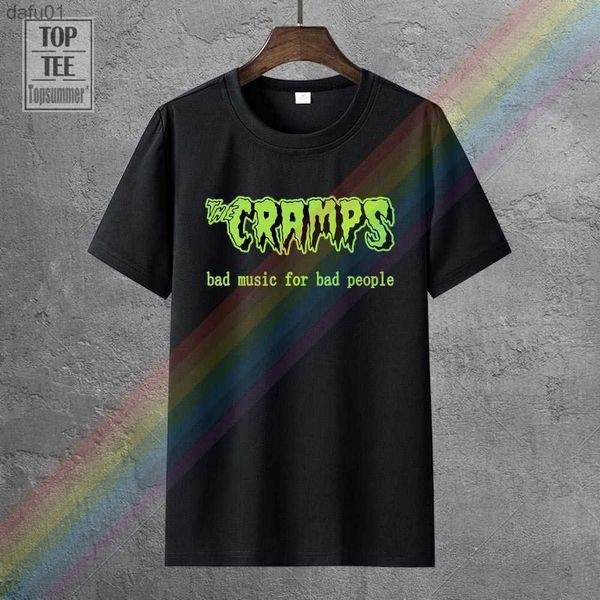 Camisetas masculinas camiseta masculina as cãibras más musica psicobilly horror lux interior garagem s-5xl verão o pescoço tee barato tee l230520