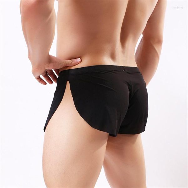 Cuecas homens sexy boxers transparentes roupas íntimas, veja através do tronco de malha masculina shorts ultrafinos do sono leve Boxershorts