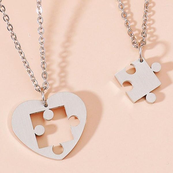 Catene Design Love Puzzle Coppia Collana Hip Hop Punk Cuciture a forma di cuore per gioielli da donna per amicizia 2 pezzi/set