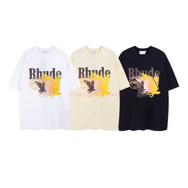 Designermode Kleidung T-Shirts T-Shirt High Street Fashion Rhude New Gradient Eagle Letter Print Herren Damen Sommer Baumwolle Casual Kurzarm T-Shirt Baumwolle Streetw