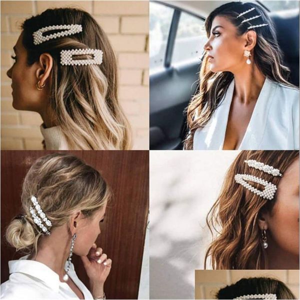 Клипы для волос Barrettes Fashion Pearl Clip для женщин Элегантный корейский дизайн Snap Barrette Stck