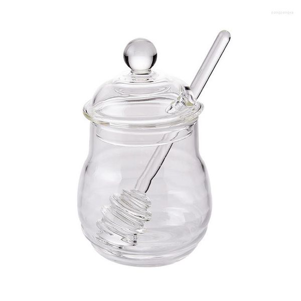 Vorratsflaschen, Honigglas-Spenderflasche, transparente Gläser mit hohem Borosilikatgehalt, Rührstab, Wabentank, 300 ml