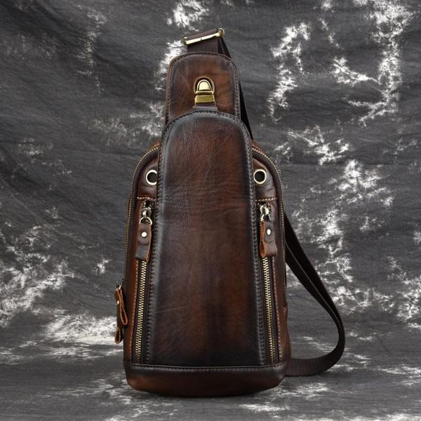 Rucksack Echtes Leder Sling Rucksack Reise Rucksack Natürliche Haut Hohe Qualität Retro Männer Schulter Kreuz Körper Brust Taschen