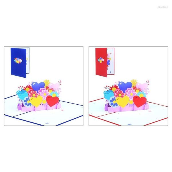 Grußkarten 77JB 3D-Valentinstagkarte Bunte gedruckte Blumen-Liebes-Herz für Hochzeitstag-Geburtstags-Party-Einladung
