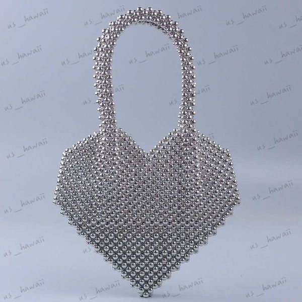 Borse da sera Estate Donna Nuova borsa con perline a forma di cuore Borsa da sera con perline acriliche fatte a mano in argento Borsa da sera Festa di nozze Perla nera 2022 T230526