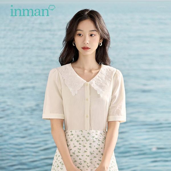 Женские блузки Inman Women Blouse 2023 Лето с короткими рукавами. Органистые шифоновые рубашки с двумя слоистыми воротничками комфорт.