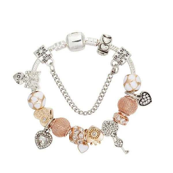 Pulseira pendente de charme da moda para Pandora Platinum Heart Diy Pingente Pingente Lady Bracelet com caixa original para mulheres